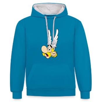 Asterix & Obelix - Flügelhelm - Kontrast-Hoodie - Pfauenblau/Grau meliert - Vorne - Liana (172cm) & Jaron (178cm)