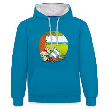 Astérix & Obélix Font Une Sieste - Sweat à capuche contrasté - bleu paon/gris chiné - Devant - Liana (172cm) & Jaron (178cm)