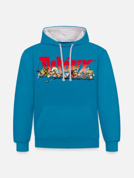 Asterix & Obelix Rennstart - Kontrast-Hoodie - Pfauenblau/Grau meliert