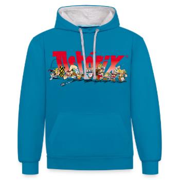 Asterix & Obelix Start For The Run - Contrast hoodie - peacock blue/heather grey - Front - Liana (172cm) & Jaron (178cm)