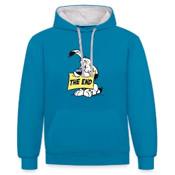 Asterix & Obelix - Idefix 'The End' - Sweat à capuche contrasté - bleu paon/gris chiné - Devant - Liana (172cm) & Jaron (178cm)