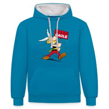 Asterix - Auf nach Gallien! - Kontrast-Hoodie - Pfauenblau/Grau meliert - Vorne - Liana (172cm) & Jaron (178cm)