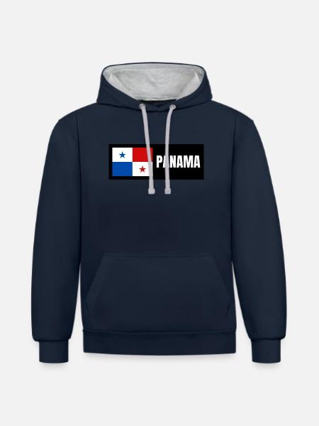 Panama Flagge - Kontrast-Hoodie - Navy/Grau meliert