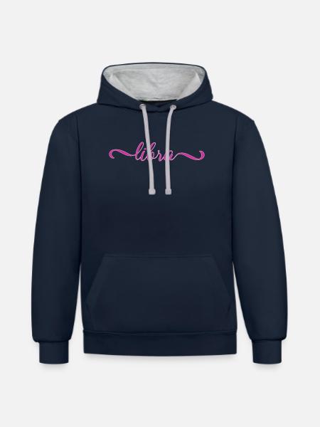 Libra Pink Script Zodiak Design - Kontrast-Hoodie - Navy/Grau meliert