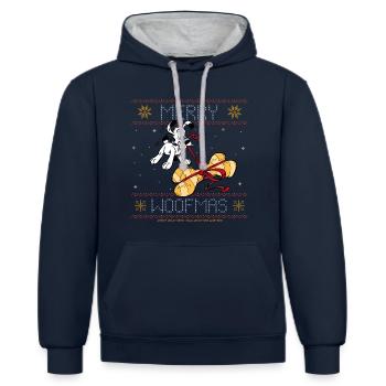 Asterix - Idefix Merry Christmas - Kontrast-Hoodie - Navy/Grau meliert - Vorne - Nico (186cm)
