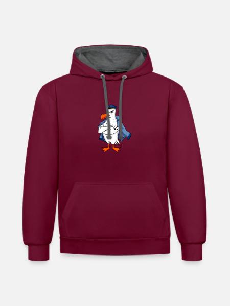 Muscular seagull with anchor tattoo seagull gift - Contrast hoodie - burgundy/charcoal