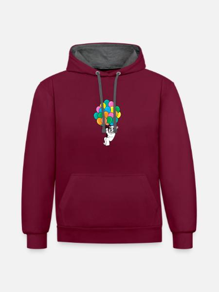 Polar bear balloon - Contrast hoodie - burgundy/charcoal