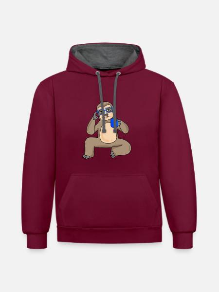 Sloth with glasses and coffee - Contrast hoodie - burgundy/charcoal
