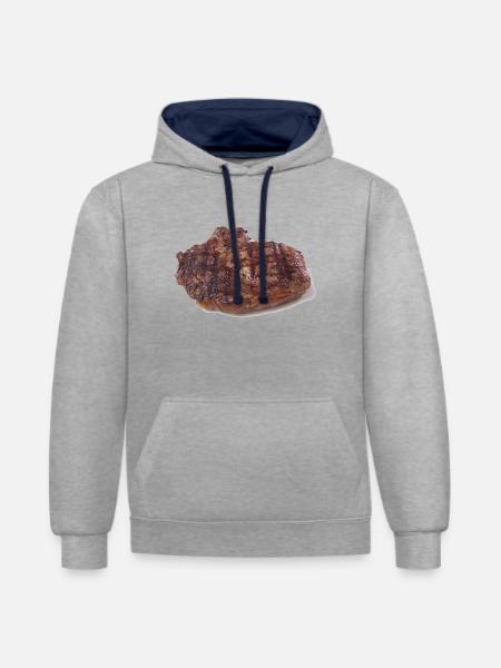 Steak - Sweat à capuche contrasté - gris chiné/bleu marine
