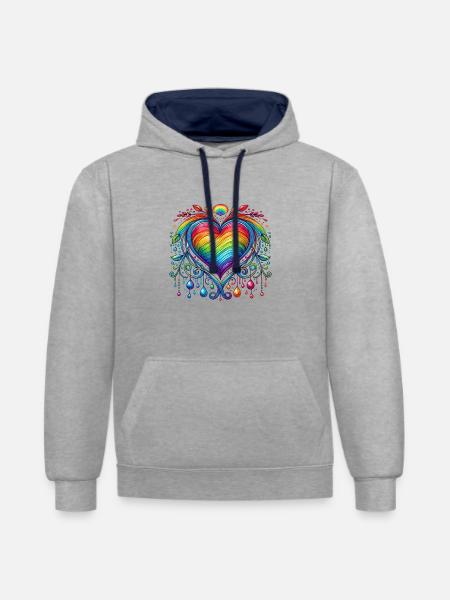 Rainbow Heart - Contrast hoodie - heather grey/navy
