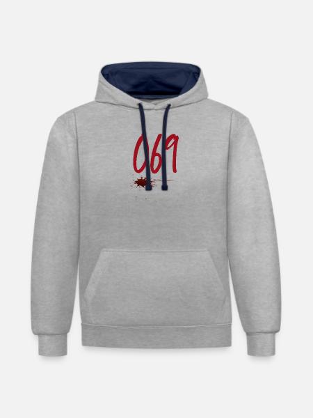 Postleitzahl Frankfurt 069 - Kontrast-Hoodie - Grau meliert/Navy