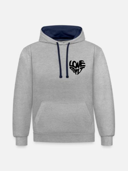 LOVE SYLT HERZ - Kontrast-Hoodie - Grau meliert/Navy