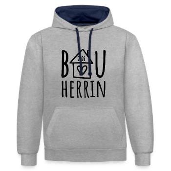 Bauherrin 2026 - Kontrast-Hoodie - Grau meliert/Navy - Vorne - Liana (172cm) & Jaron (178cm)