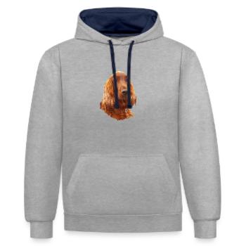 Irish Setter Red - Sweat à capuche contrasté - gris chiné/bleu marine - Devant - Liana (172cm) & Jaron (178cm)