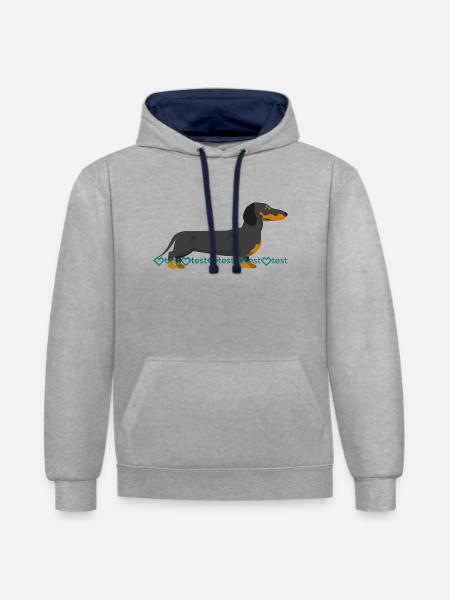 Image du teckel - Sweat à capuche contrasté - gris chiné/bleu marine