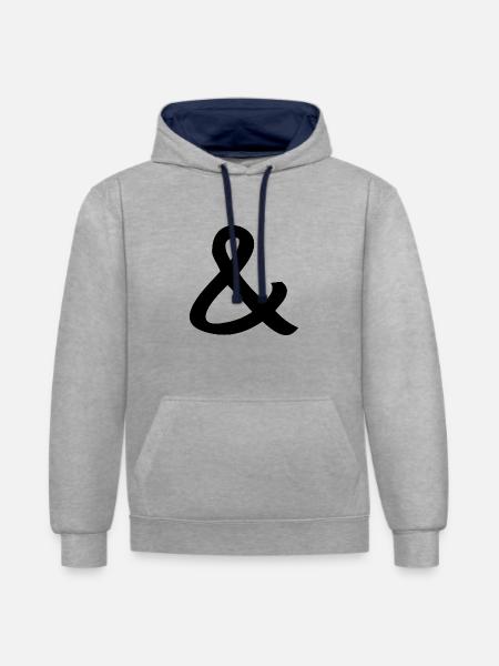 esperluette - Sweat à capuche contrasté - gris chiné/bleu marine