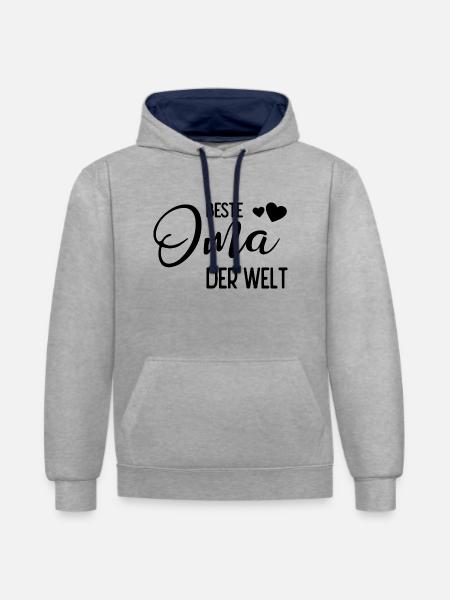 Beste Oma der Welt - Kontrast-Hoodie - Grau meliert/Navy