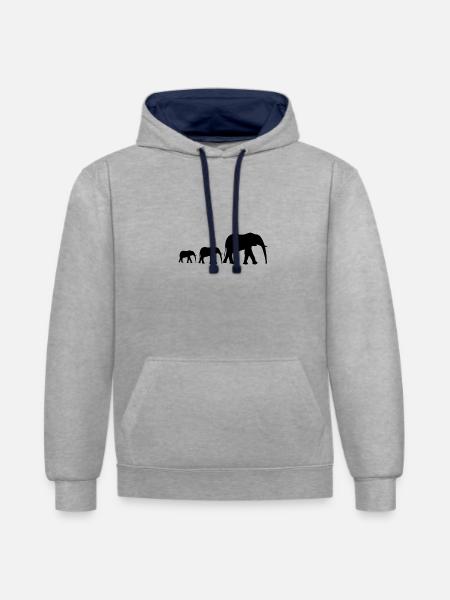 Elefantenfamilie - Kontrast-Hoodie - Grau meliert/Navy