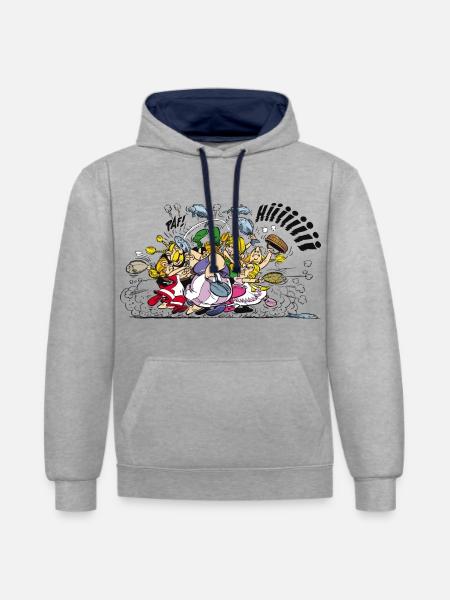 Asterix & Obelix Fight - Contrast hoodie - heather grey/navy