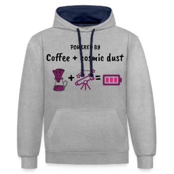 Angetrieben von Kaffee und kosmischem Staub – Astronomie - Kontrast-Hoodie - Grau meliert/Navy - Vorne - Liana (172cm) & Jaron (178cm)