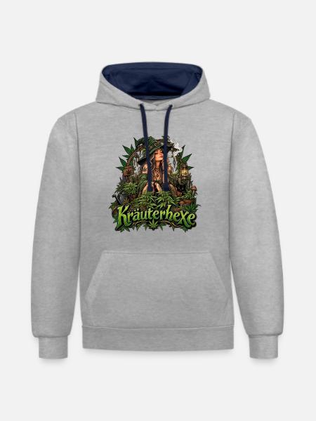 Kräuterhexe  - Kontrast-Hoodie - Grau meliert/Navy