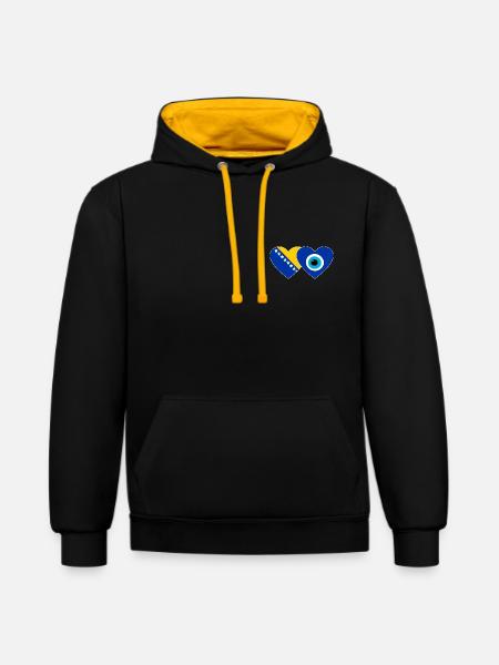 Bosnien Nazarperle Flagge - Kontrast-Hoodie - Schwarz/Gold
