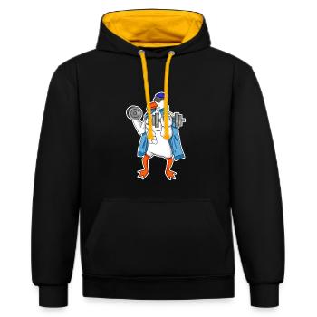 Seemöwe Möwe Seemann Kapitän Fitness Hantel - Kontrast-Hoodie - Schwarz/Gold - Vorne - Anna (173cm) & Nico (186cm)