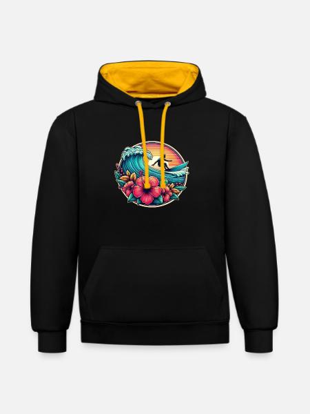 Logo du surfeur 2 - Sweat à capuche contrasté - noir/or
