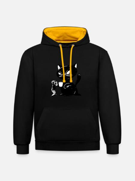 Katze - Kontrast-Hoodie - Schwarz/Gold