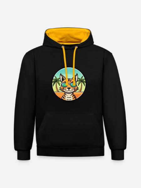 Ocicat Breed Cartoon Sunglasses Beach - Contrast hoodie - black/gold