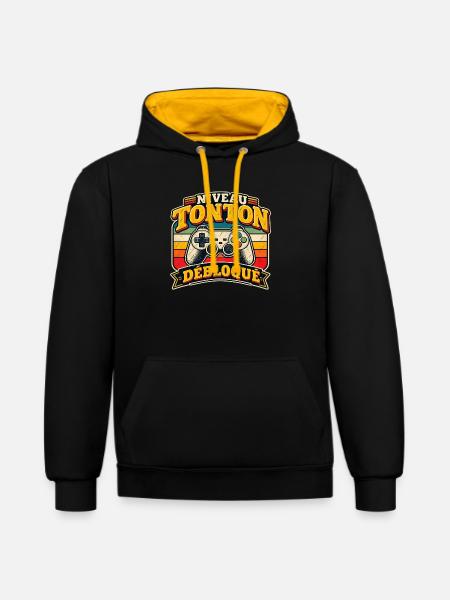 Onkel-Level freigeschaltetes Gamer-Geschenk für Onkel - Kontrast-Hoodie - Schwarz/Gold