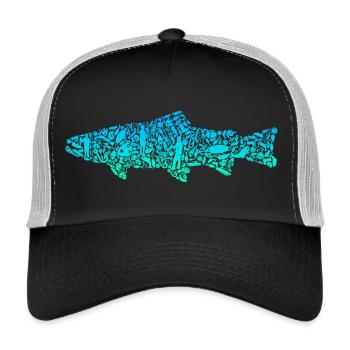 Forelle Angeln Fisch farbig Forellen Angler - Trucker Cap - Schwarz/Steingrau - Vorne