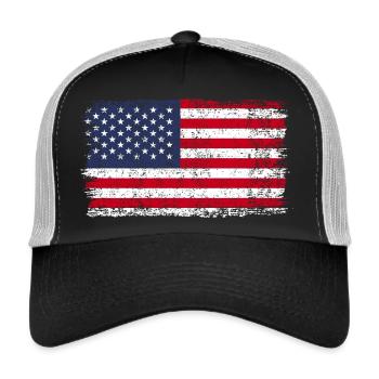 Amerikanische Flagge USA Amerika Amerikaflagge - Trucker Cap - Schwarz/Steingrau - Vorne
