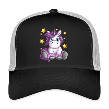 Flauschiges Einhorn mit Sterne Illustration Motiv - Trucker Cap - Schwarz/Steingrau - Vorne