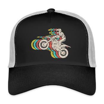 Motorrad Dirtbike Biker Vintage Jungen Motocross - Trucker Cap - Schwarz/Steingrau - Vorne