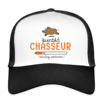 Bientôt Chasseur Body Bébé Cadeau Papa Chasse - Casquette trucker  - blanc/noir - Devant