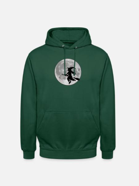 Fliegende Hexe vorm Mond - Unisex Hoodie - Flaschengrün