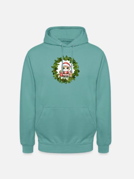 Weihnachtskätzchen im Kranz - Unisex Hoodie - Pastelltürkis