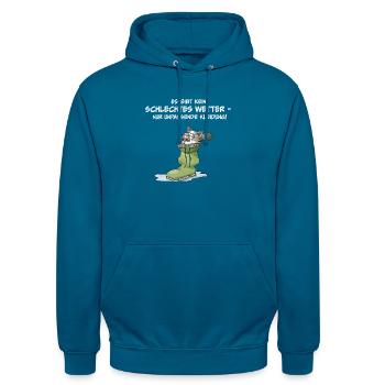 Es gibt kein schlechtes Wetter... - Unisex Hoodie - Tiefseeblau  - Vorne - Alina (178cm) & Michal (187cm)