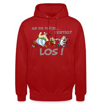Asterix Obelix Auf die Plätze... Fertig? Los! - Unisex Hoodie - Rot - Vorne - AI Model Male 185 light (185cm) & AI Model Female 180 light (180cm)