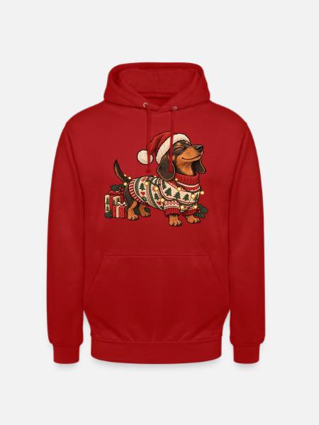 Weihnachts Dackel – Norwegerpullover Winter - Unisex Hoodie - Rot