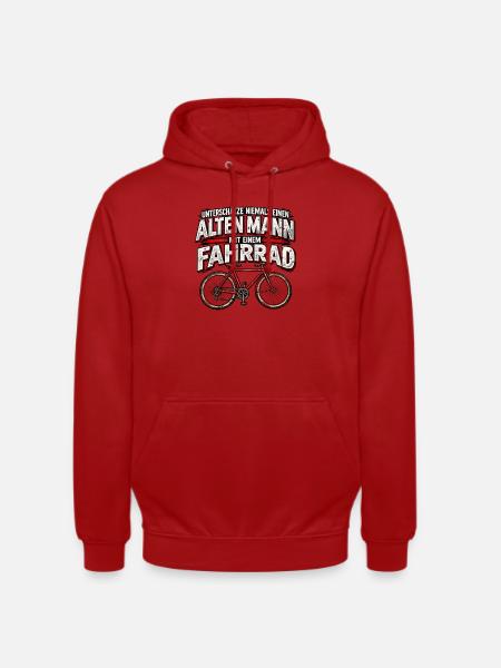 Alten Mann mit Fahrrad Warnung - Unisex Hoodie - Rot