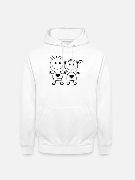 Junge und Mädchen - Strichmännchen-Paar - Unisex Hoodie - Weiß