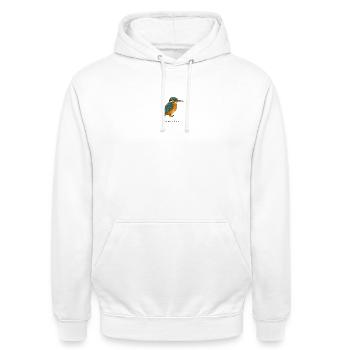 Eisvogel – Alcedo atthis - Unisex Hoodie - Weiß - Vorne - AI Model Male 185 dark (185cm) & AI Model Female 172 dark (172cm)