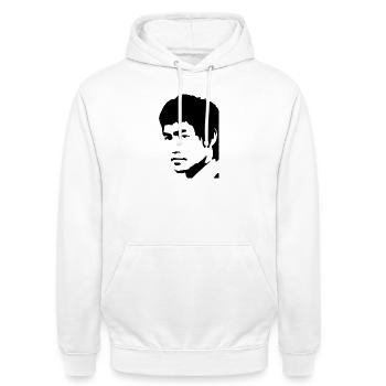 Bruce Lee die Legende - Unisex Hoodie - Weiß - Vorne - AI Model Male 185 dark (185cm) & AI Model Female 172 dark (172cm)