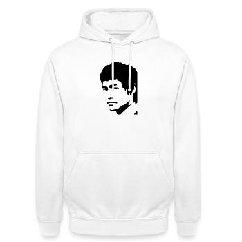 Bruce Lee die Legende - Unisex Hoodie - Weiß - Vorne - AI Model Male 185 dark (185cm) & AI Model Female 172 dark (172cm)