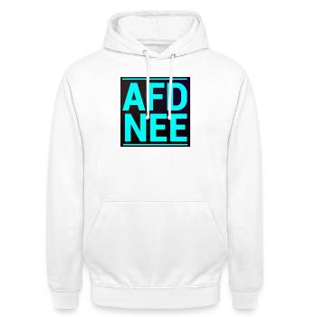 AFD NEE! - Unisex Hoodie - Weiß - Vorne - AI Model Male 185 dark (185cm) & AI Model Female 172 dark (172cm)