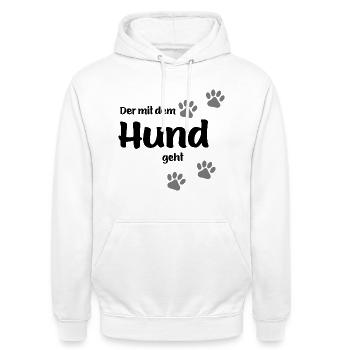Der mit dem Hund geht - Black Edition - Unisex Hoodie - Weiß - Vorne - AI Model Male 185 dark (185cm) & AI Model Female 172 dark (172cm)