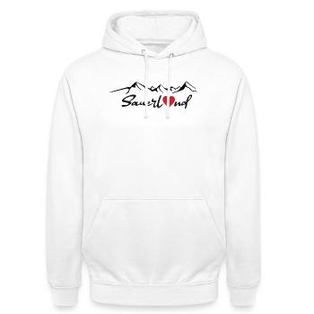 Sauerland Sticker - Unisex Hoodie - Weiß - Vorne - AI Model Male 185 dark (185cm) & AI Model Female 172 dark (172cm)