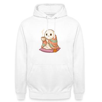Süßes Cozy Geist Halloween Design - Unisex Hoodie - Weiß - Vorne - AI Model Male 185 dark (185cm) & AI Model Female 172 dark (172cm)